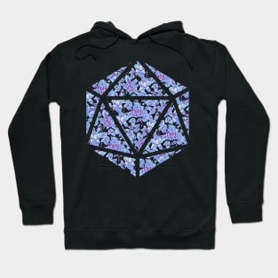 Neon Blue and Purple Gradient Rose Vintage Pattern Silhouette D20 - Subtle Dungeons and Dragons Design Hoodie